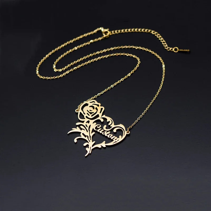 Custom Name Rose Heart Charm N - đánh giá và giá Birth Flower Necklace